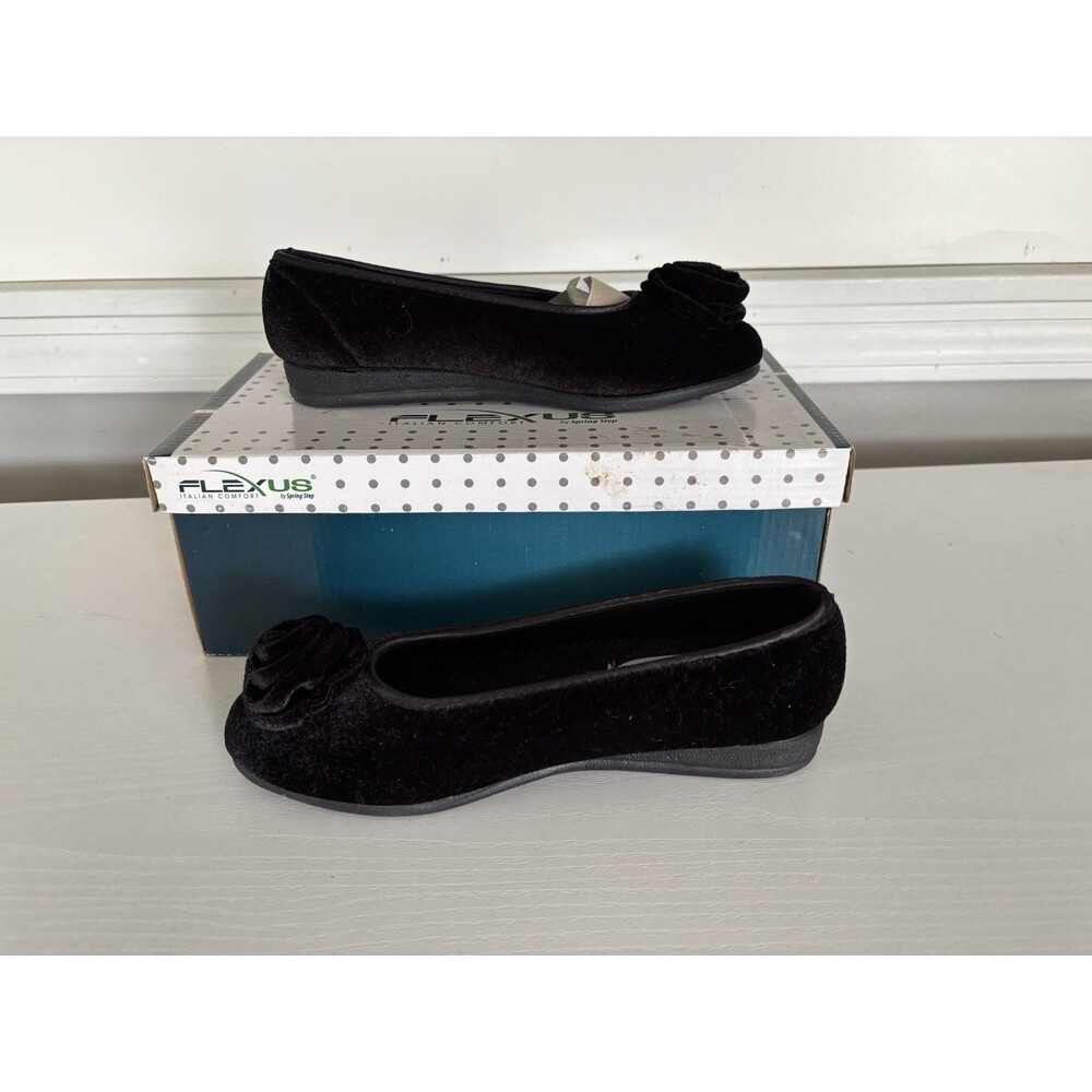 Flexus by Spring Step Women's 37 EU 6.5-7 US Roseloud Black Velvet Ballet Flat